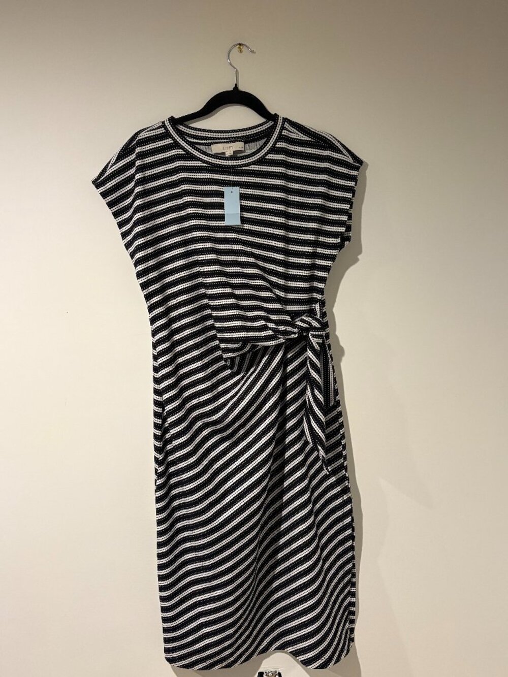 LOFT Striped Knotted Side-Tie Midi Dress